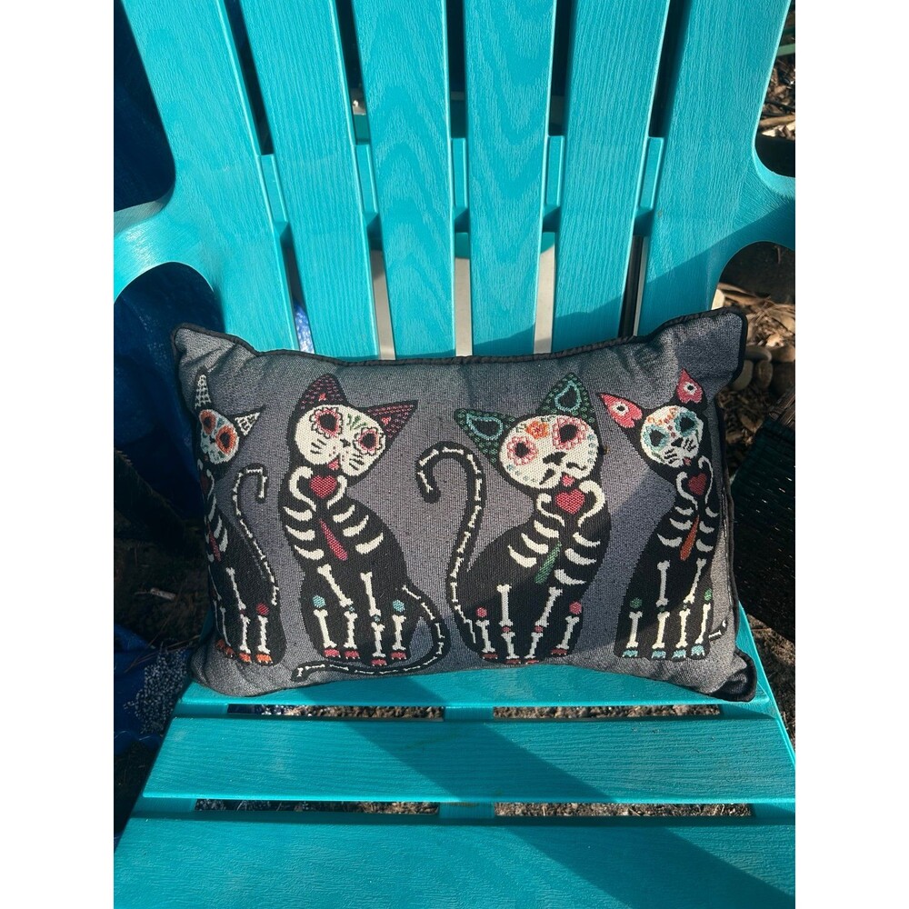Lumbar Throw Pillow Cats Halloween Skeleton Day of the Dead
